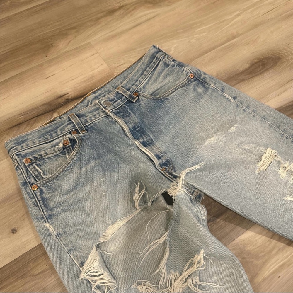Levi's Blue Straight Leg Jeans with Classic Distressing